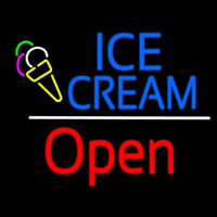 Blue Ice Cream Open Red White Line Neonskylt