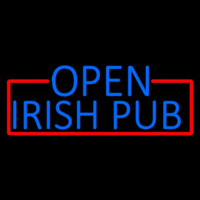Blue Open Irish Pub With Red Border Neonskylt