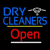 Dry Cleaners Logo Open Yellow Line Neonskylt