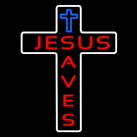 Jesus Saves With Cross Neonskylt