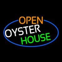 Open Oyster House Oval With Blue Border Neonskylt