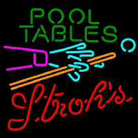 Strohs Pool Tables Billiards Beer Sign Neonskylt