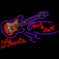 Strohs Rock N Roll Electric Guitar Beer Sign Neonskylt