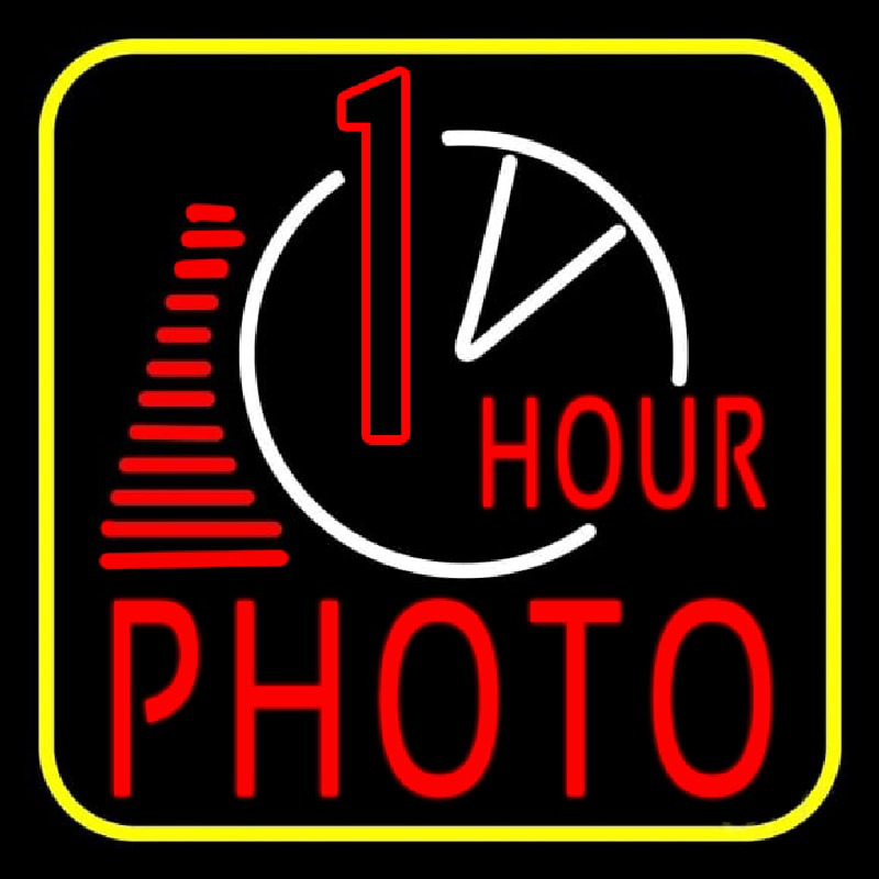 1 Hour Photo With Clock Icon Neonskylt