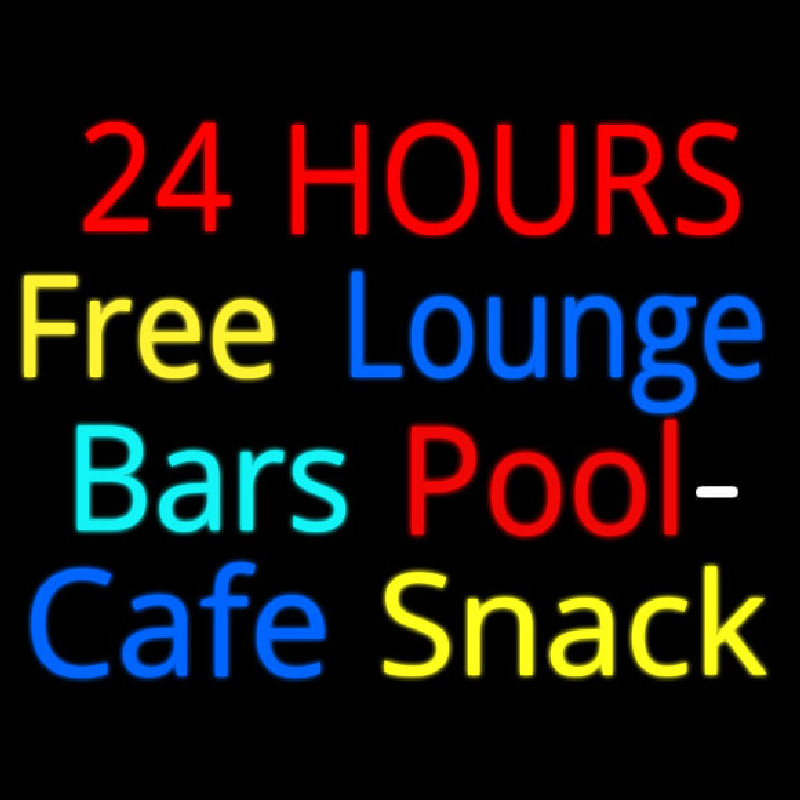 24 Hours Free Lounge Bars Pool Cafe Snack Neonskylt