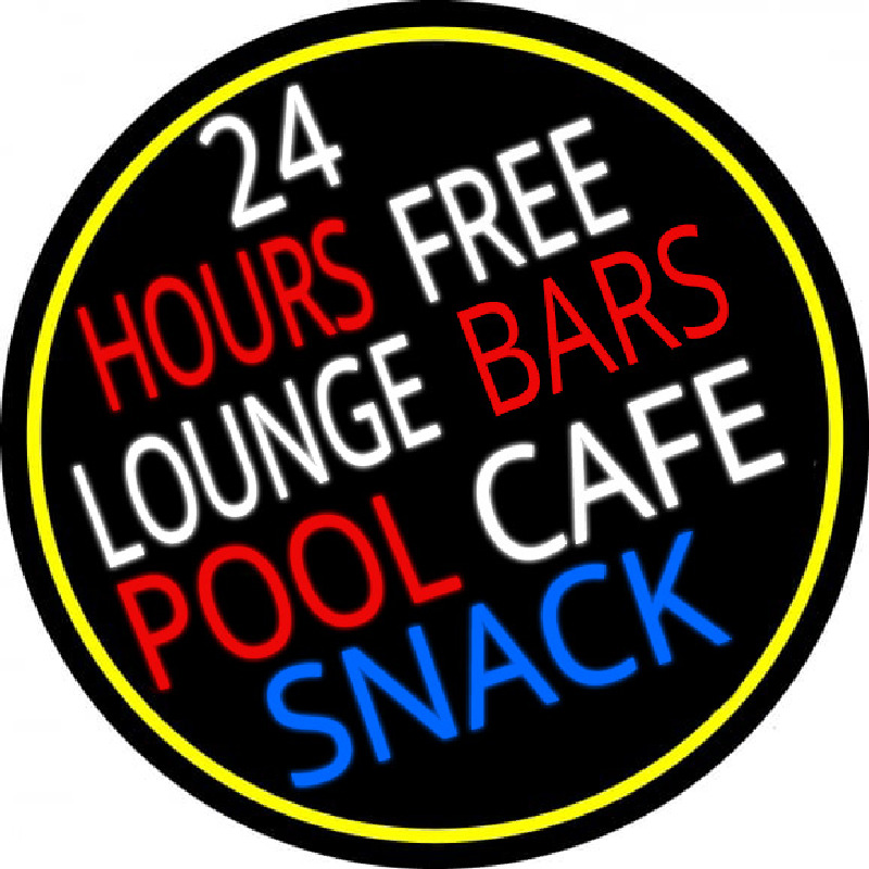 24 Hours Free Lounge Bars Pool Cafe Snack Oval With Border Neonskylt
