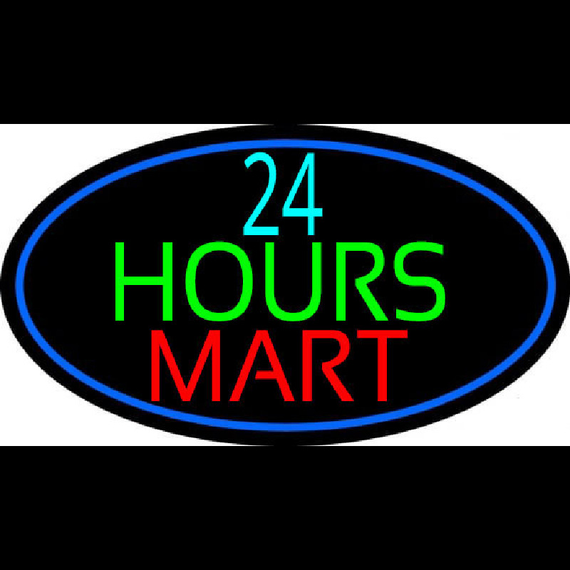 24 Hours Mini Mart With Blue Round Neonskylt