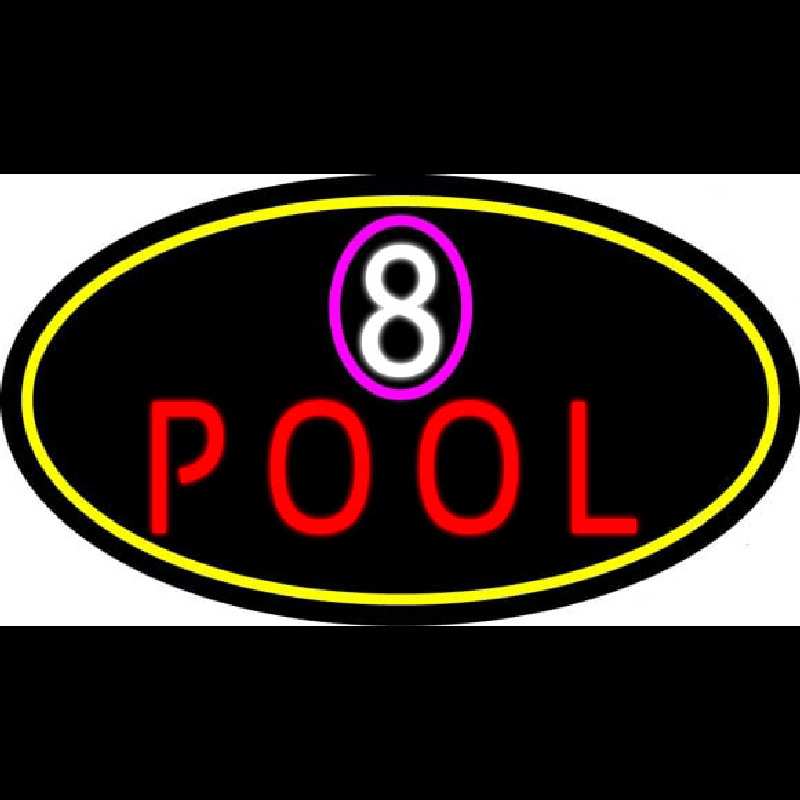 8 Pool Oval With Yellow Border Neonskylt