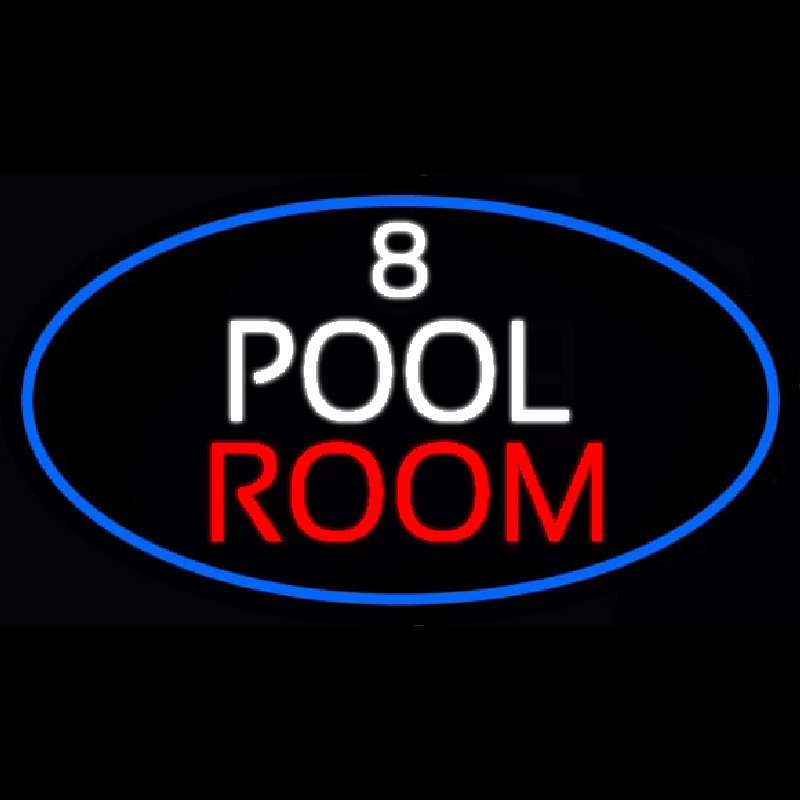 8 Pool Room Oval With Blue Border Neonskylt