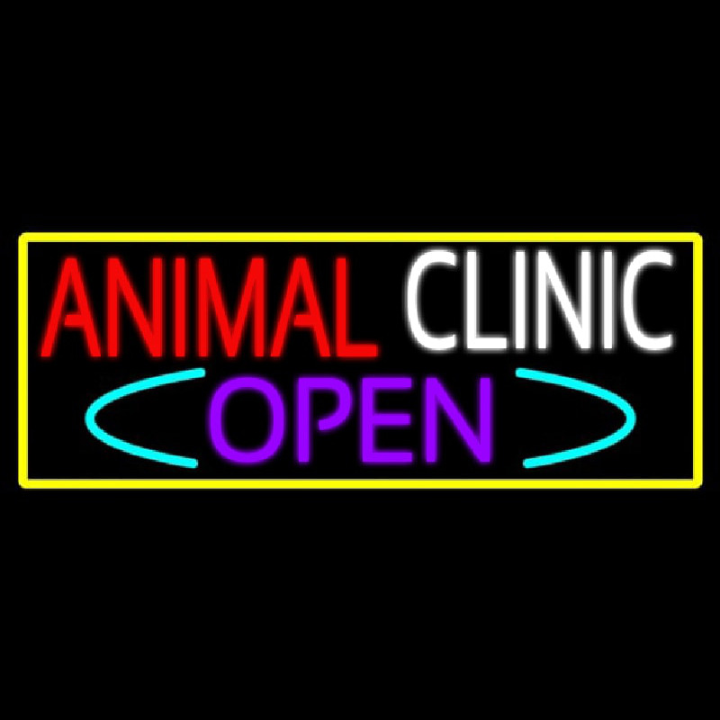 Animal Clinic Open With Yellow Border Neonskylt