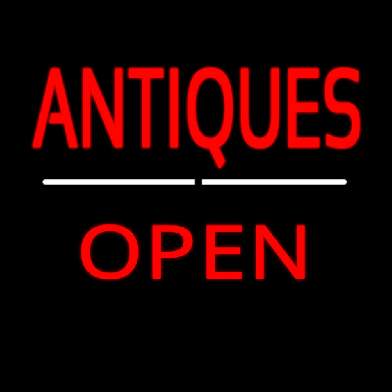 Antiques Open White Line Neonskylt