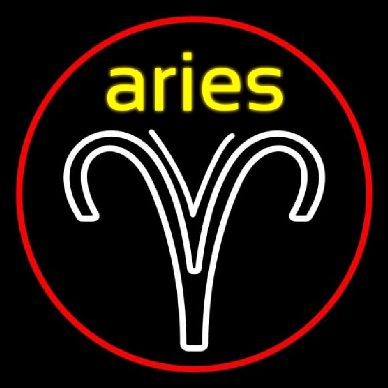 Aries Yellow Zodiac Border Red Neonskylt
