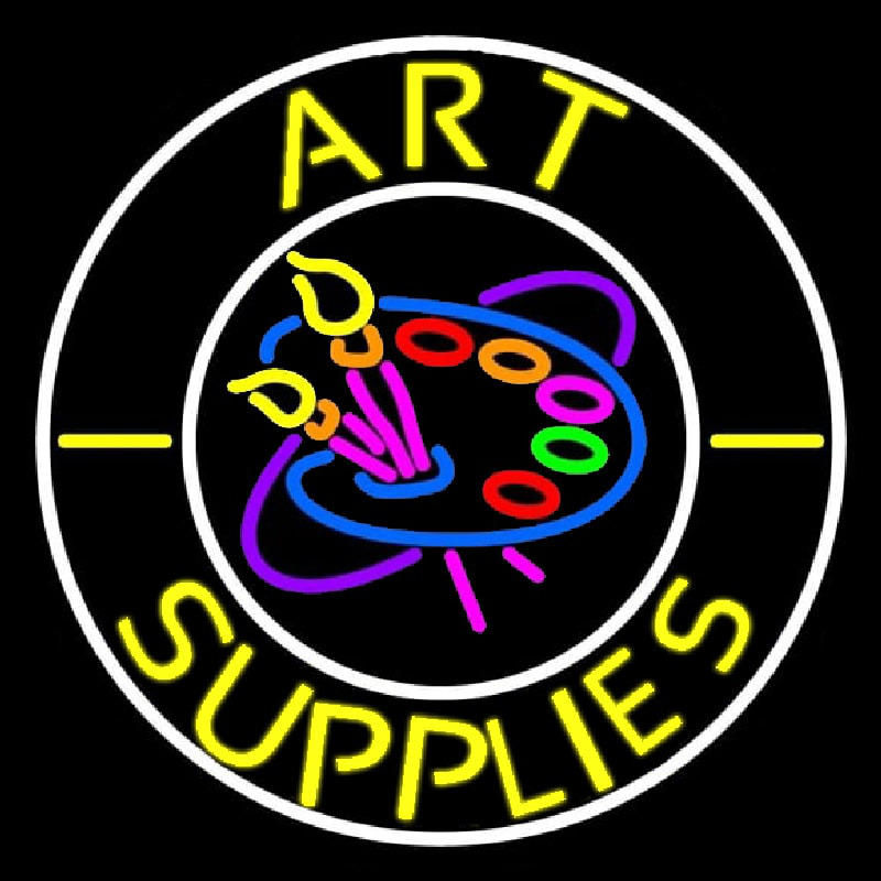 Art Supplies With White Circle Neonskylt