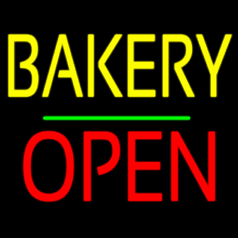 Bakery Block Open Green Line Neonskylt