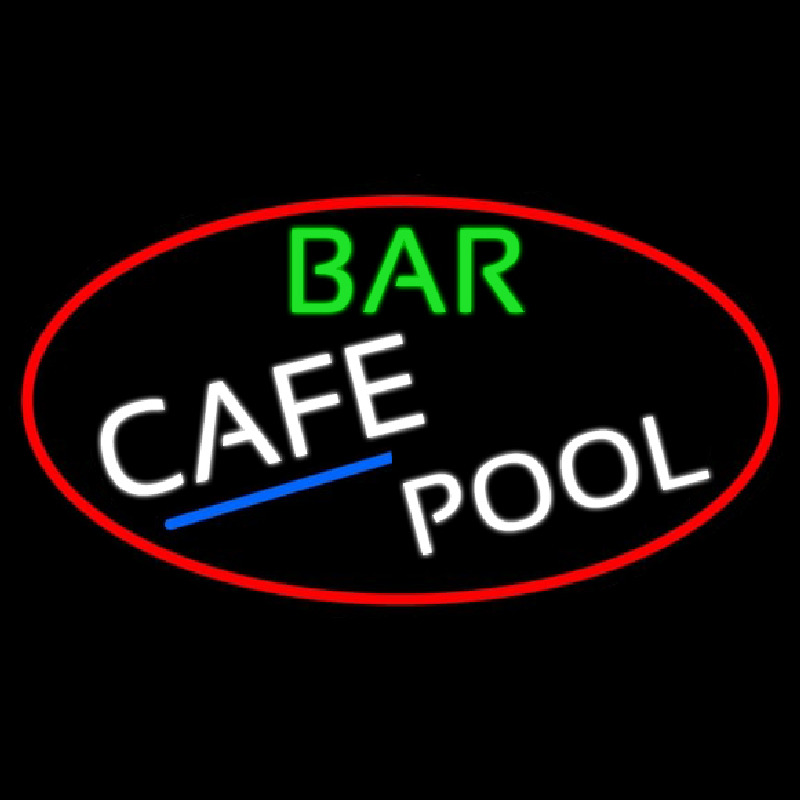 Bar Cafe Pool Oval With Red Border Neonskylt