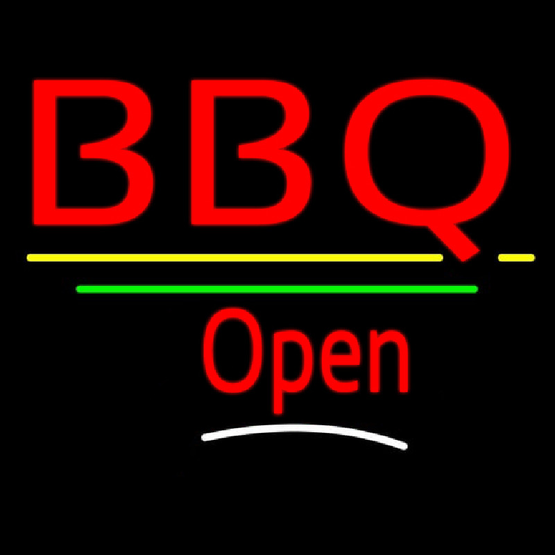 Bbq Open Yellow Line Neonskylt