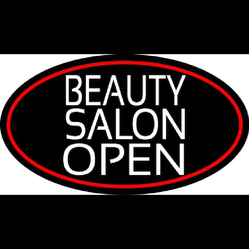 Beauty Salon Open Oval With Red Border Neonskylt