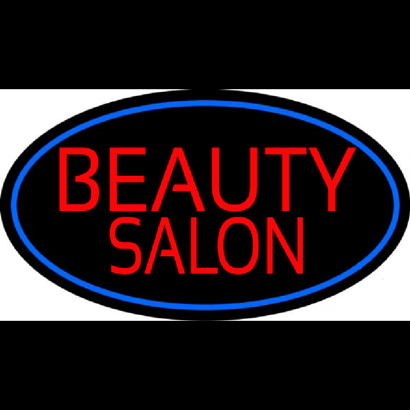 Beauty Salon Oval With Blue Border Neonskylt