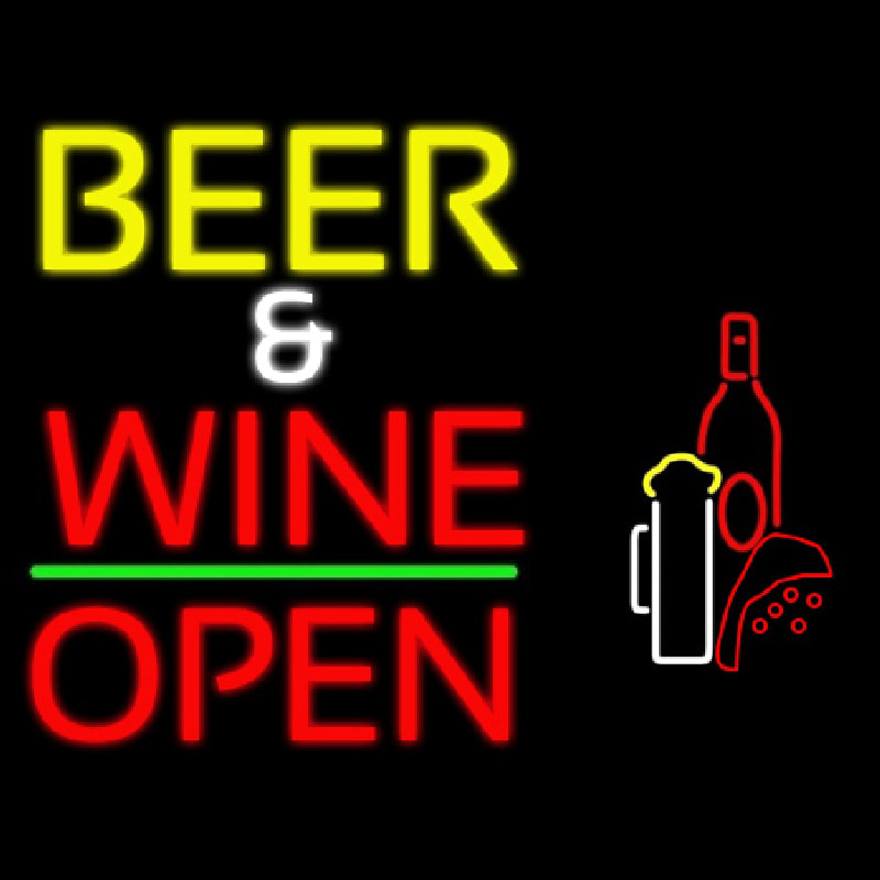 Beer And Wine With Bottle Open Neonskylt