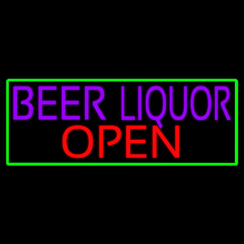 Beer Liquor Open With Green Border Neonskylt