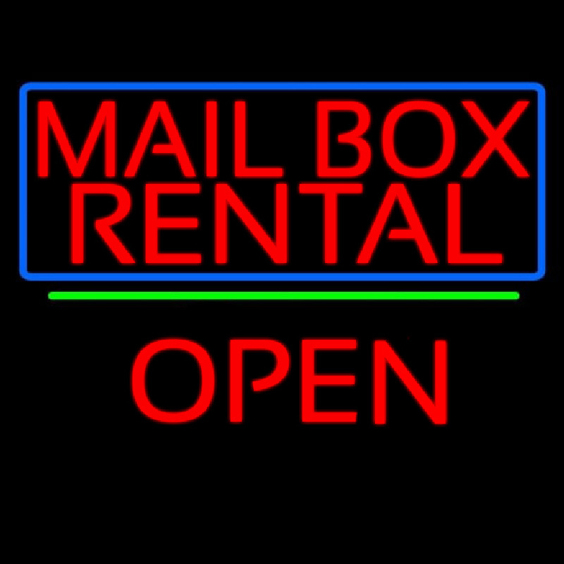 Block Mail Bo  Rental Blue Border With Open 3 Neonskylt