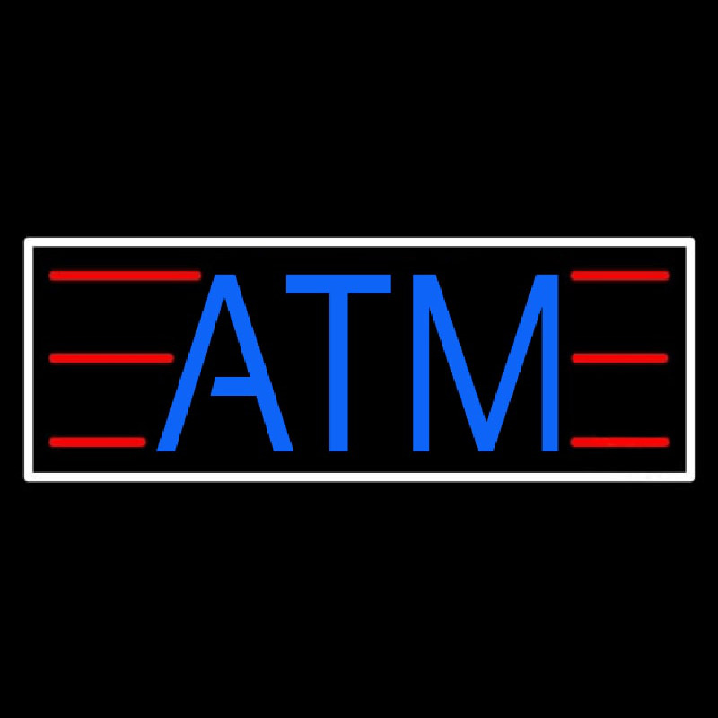 Blue Atm White Border Neonskylt