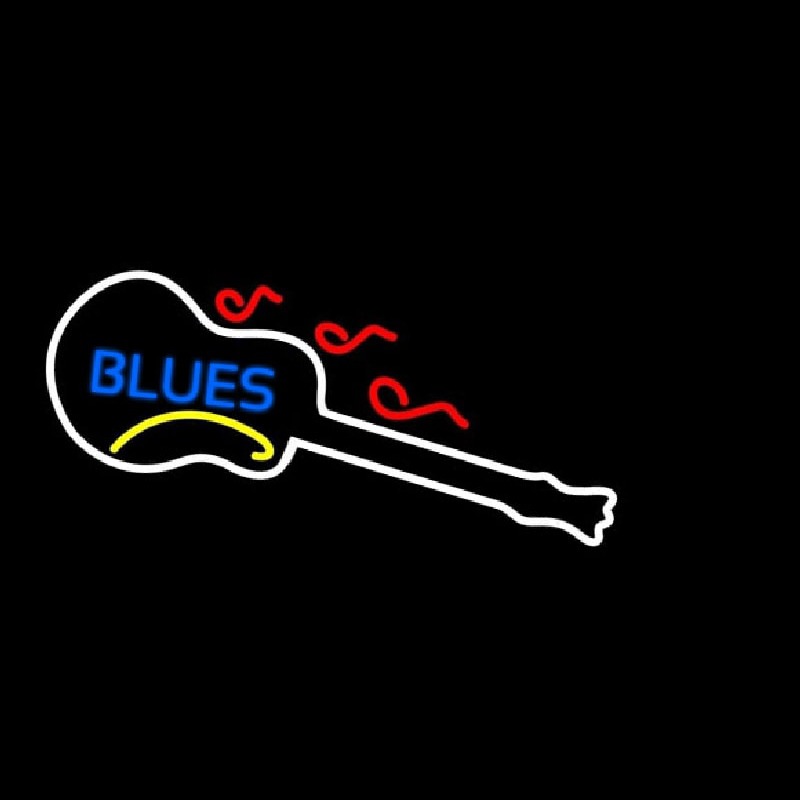 Blue Blues White Guitar Neonskylt