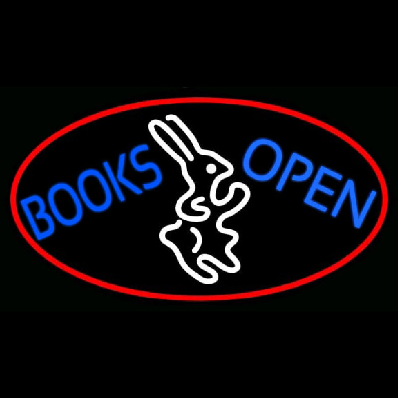 Blue Books With Rabbit Logo Open With Red Oval Neonskylt