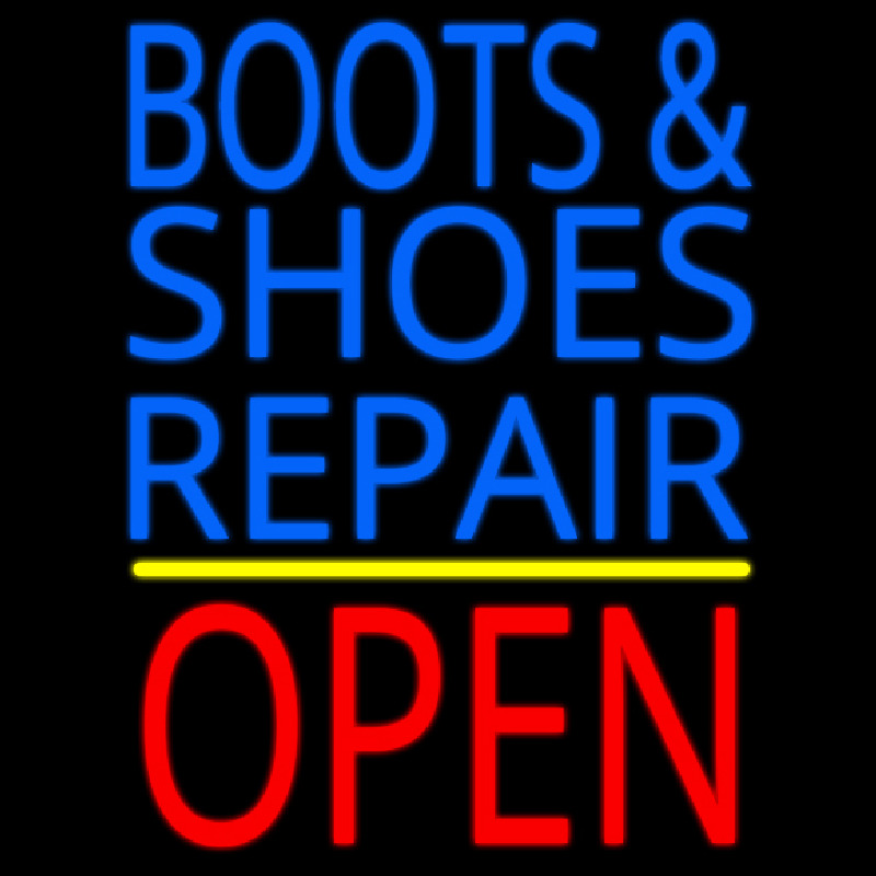 Blue Boots And Shoes Repair Open Neonskylt