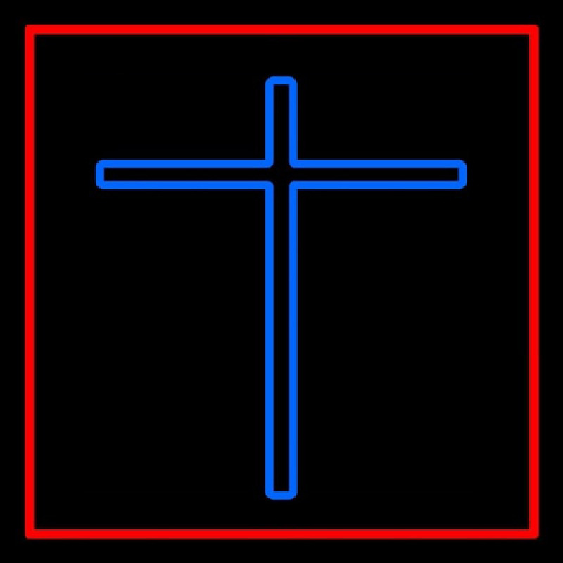Blue Christian Cross Red Border Neonskylt