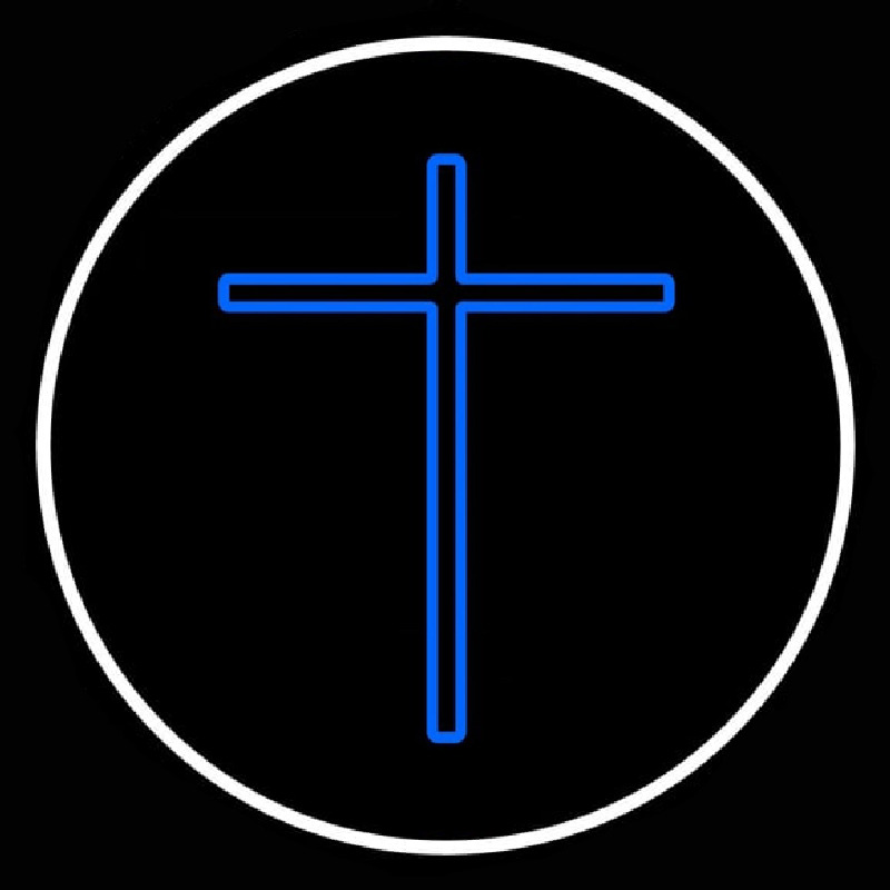 Blue Christian Cross White Border Neonskylt