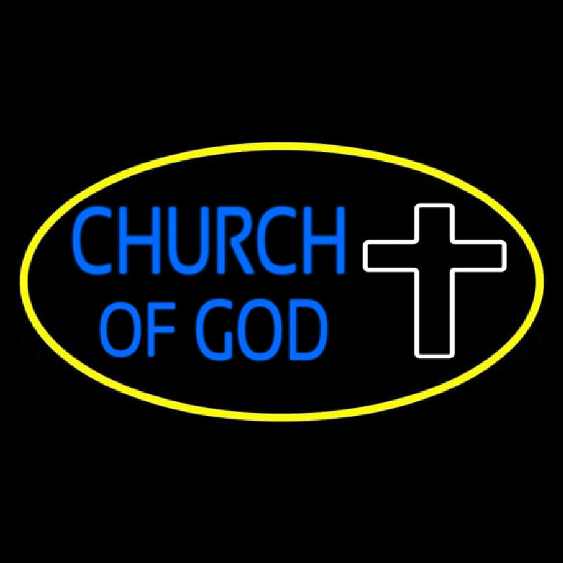 Blue Church Of God Yellow Border Neonskylt
