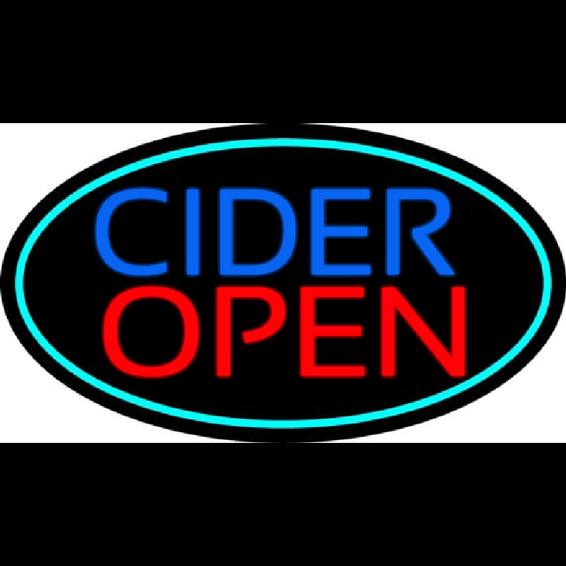 Blue Cider Open With Turquoise Oval Neonskylt