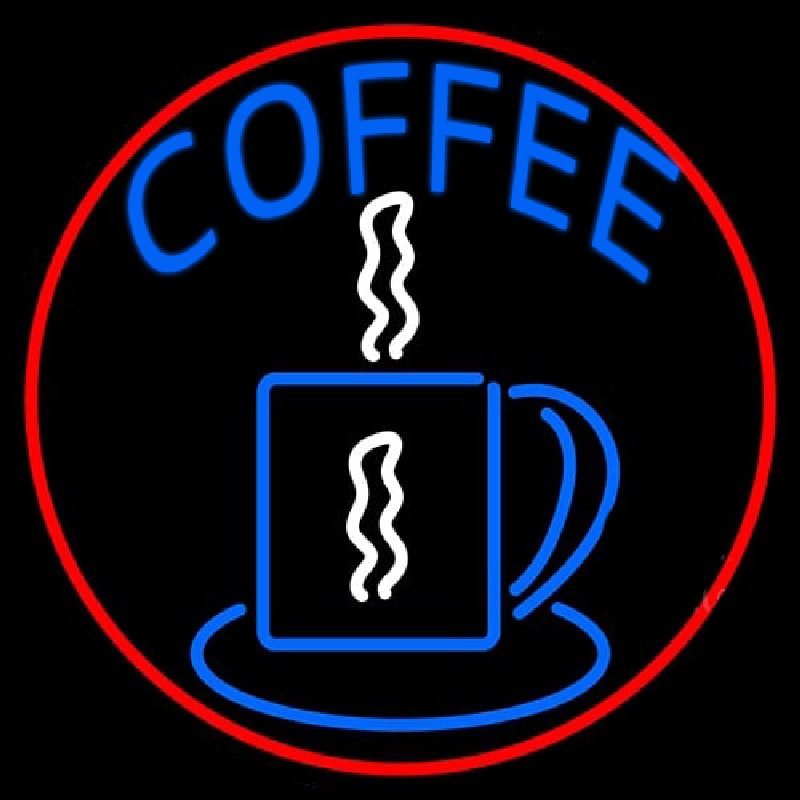 Blue Coffee Cup With Red Circle Neonskylt