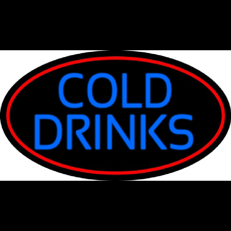 Blue Cold Drinks With Red Oval Neonskylt
