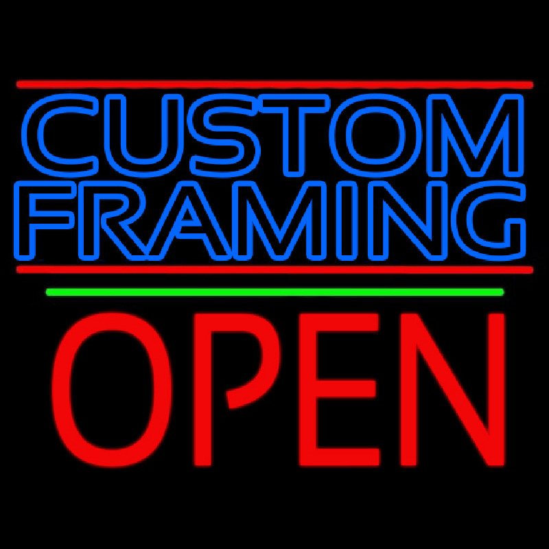 Blue Custom Framing With Lines With Open 1 Neonskylt