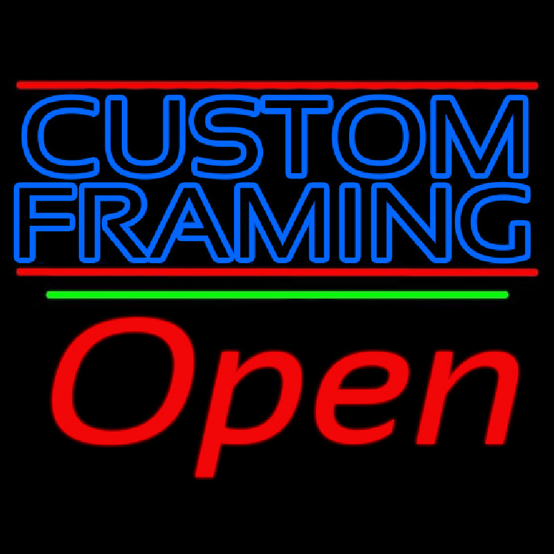 Blue Custom Framing With Lines With Open 2 Neonskylt