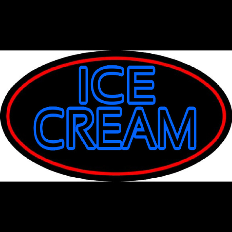 Blue Double Stroke Ice Cream With Red Oval Neonskylt