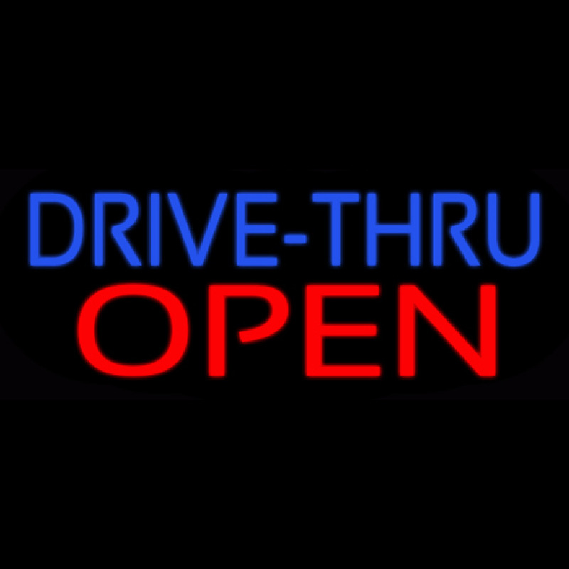 Blue Drive Thru Red Open Neonskylt