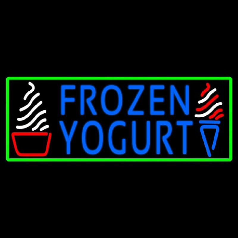 Blue Frozen Yogurt With Green Border Logo Neonskylt
