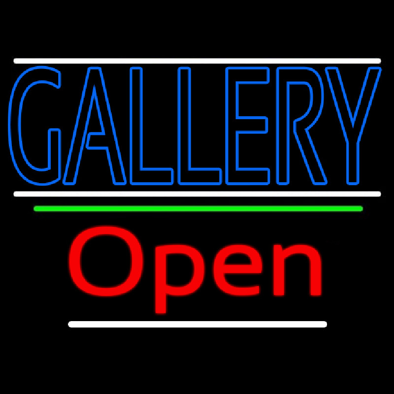 Blue Gallery With White Line With Open 3 Neonskylt
