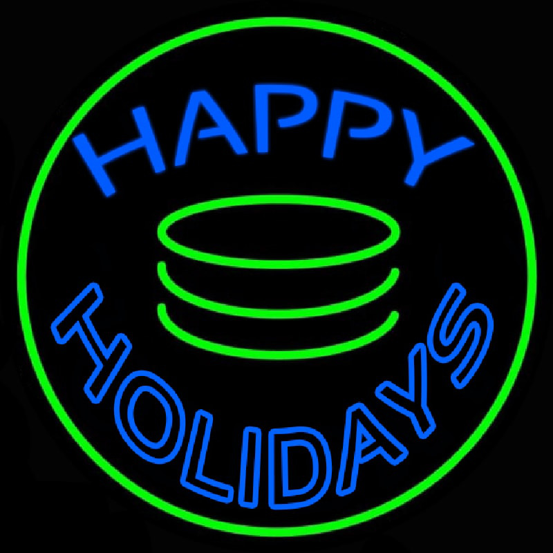 Blue Happy Holidays Block Neonskylt
