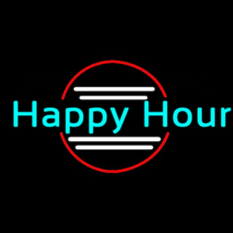 Blue Happy Hour Neonskylt