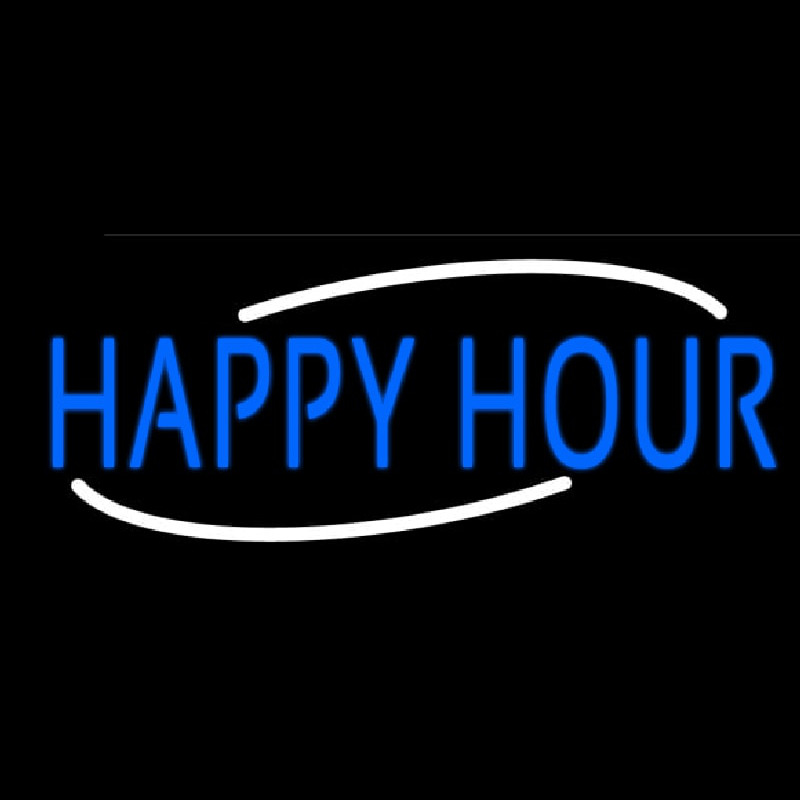 Blue Happy Hour Neonskylt