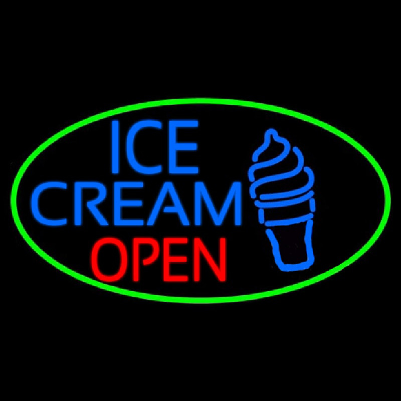 Blue Ice Cream Open With Green Oval Neonskylt