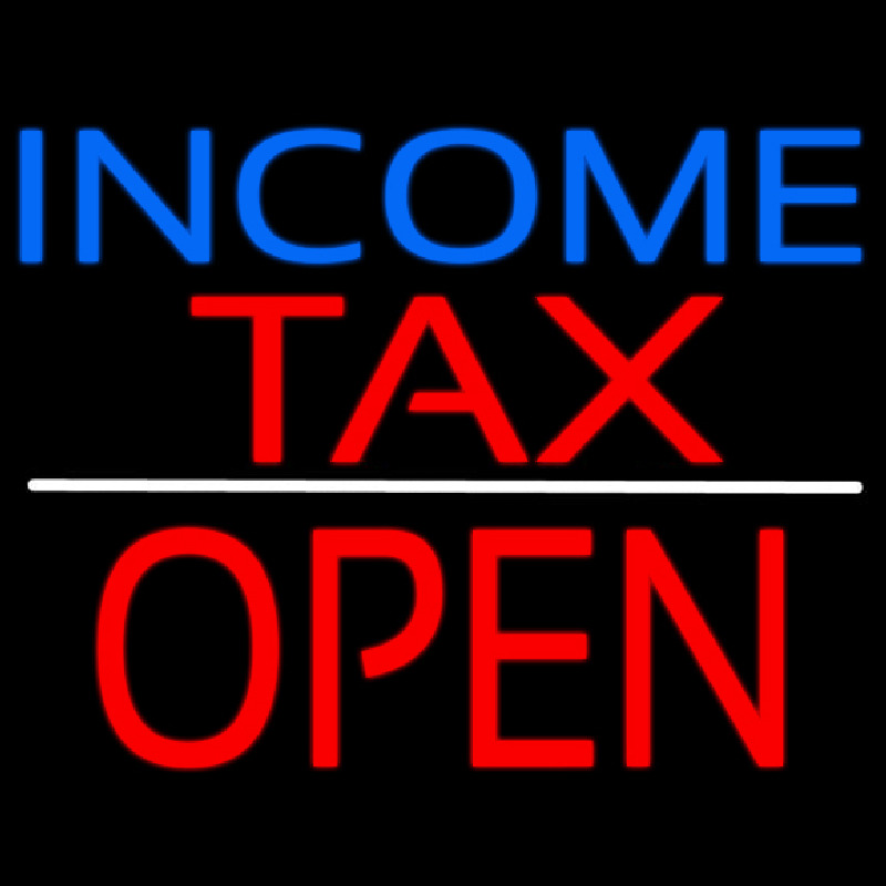 Blue Income Red Ta  Block Open Neonskylt