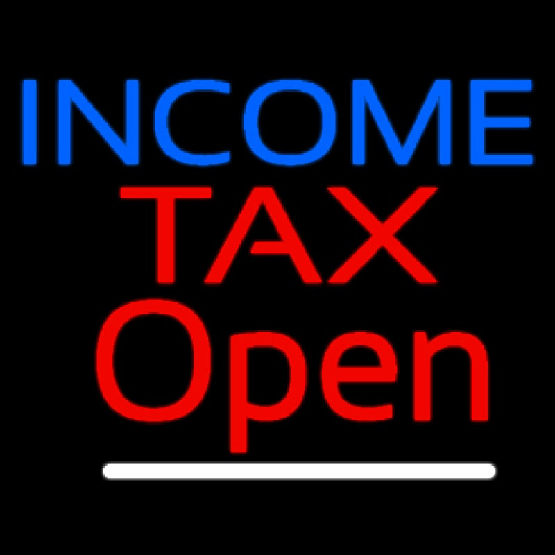 Blue Income Red Ta  Open Slant Neonskylt