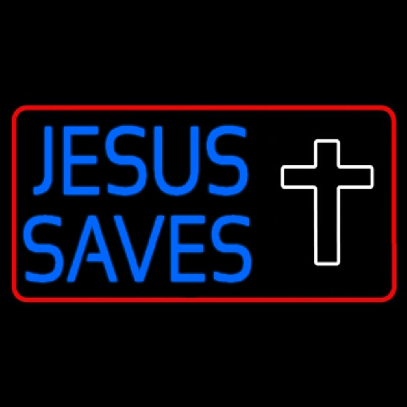 Blue Jesus Saves White Cross Neonskylt