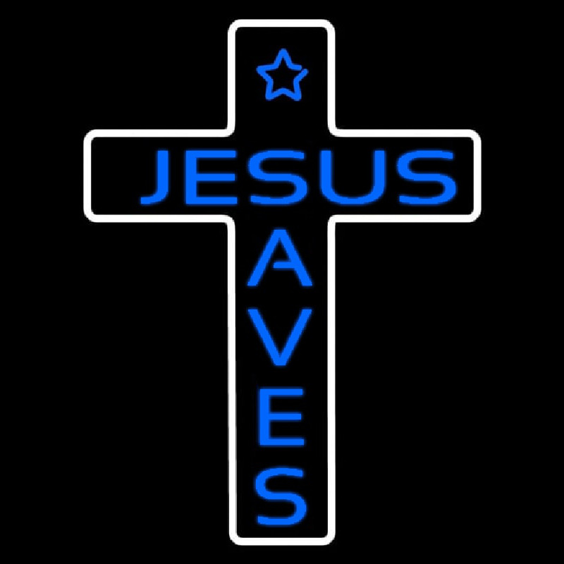 Blue Jesus Saves White Cross With Border Neonskylt