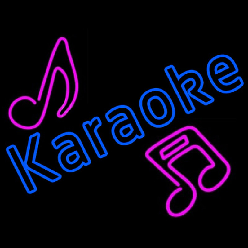 Blue Karaoke Red Musical Note Neonskylt